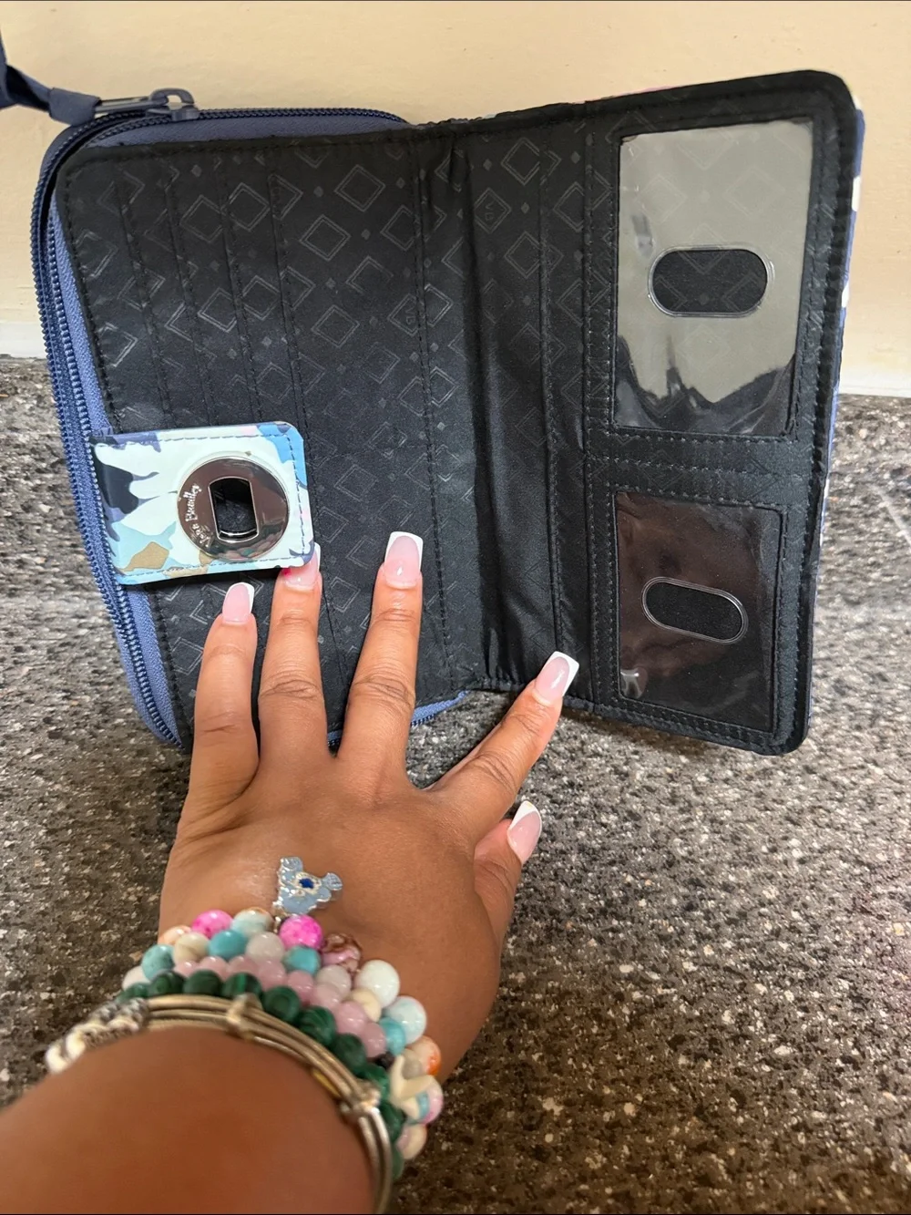 Vera Bradley Navy Quilted Floral Zip Wallet